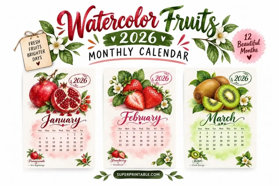 Watercolor Fruits 2026 Monthly Calendar Feature Image