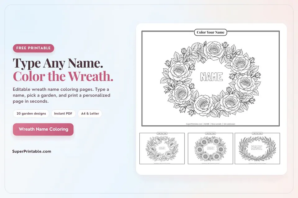 Editable Wreath Name Coloring Pages