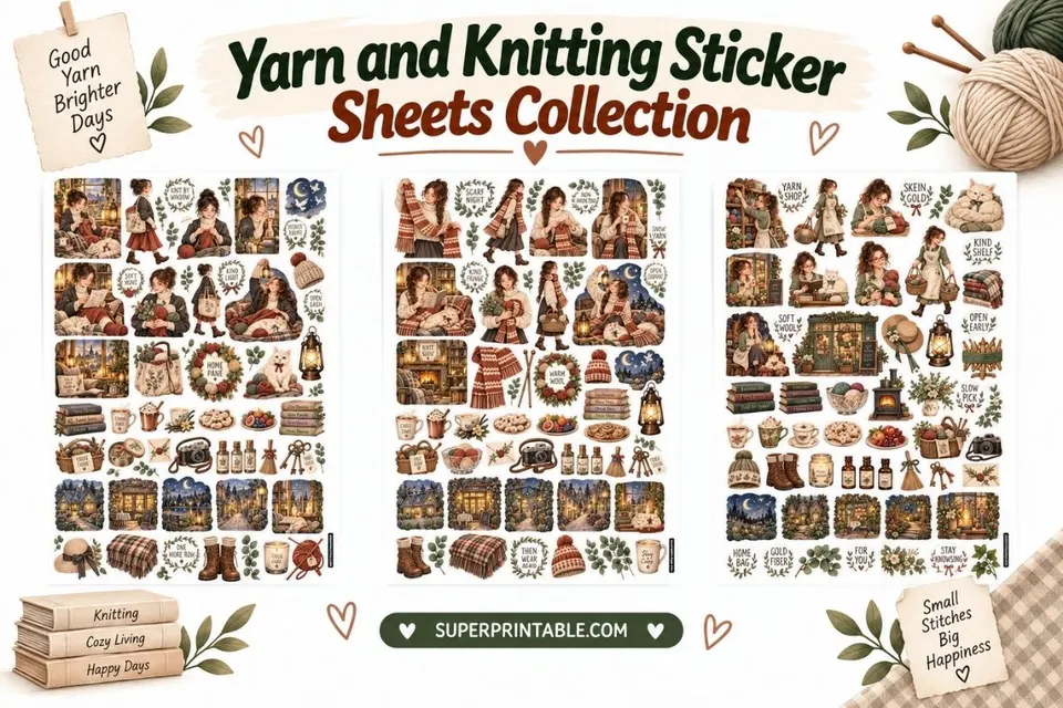Yarn and Knitting Sticker Sheets Collection Feature Image