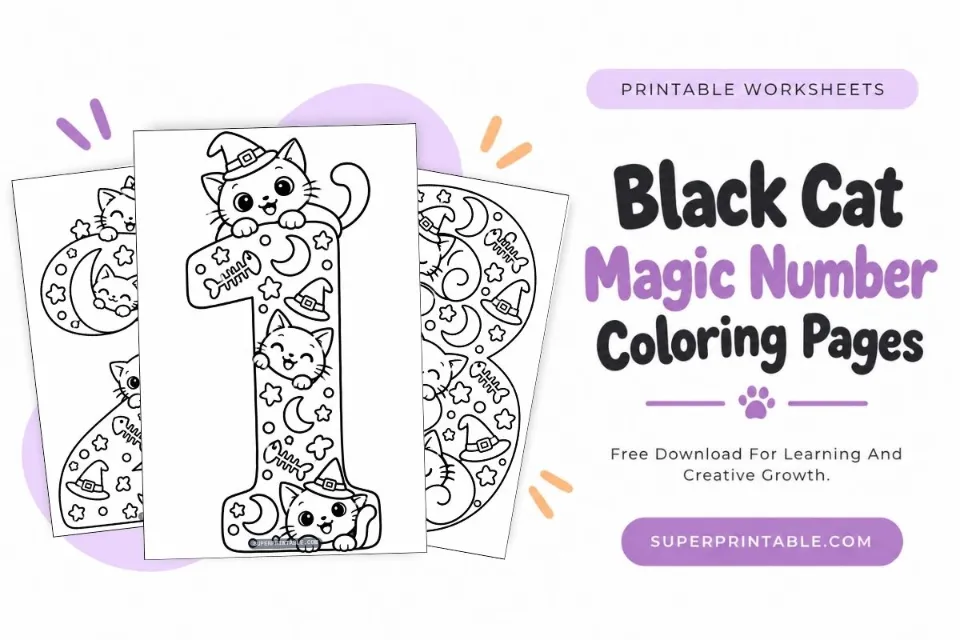 Black Cat Magic Number Coloring Pages Feature Image