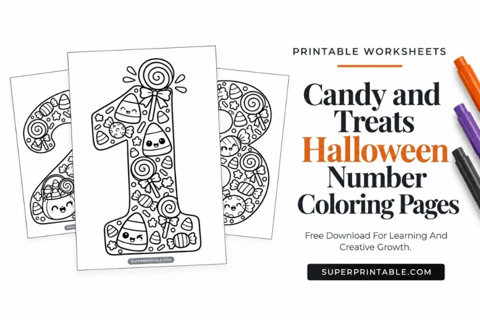 Candy and Treats Halloween Number Coloring Pages Feature Image
