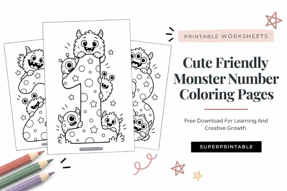 Cute Friendly Monster Number Coloring Pages Feature Image
