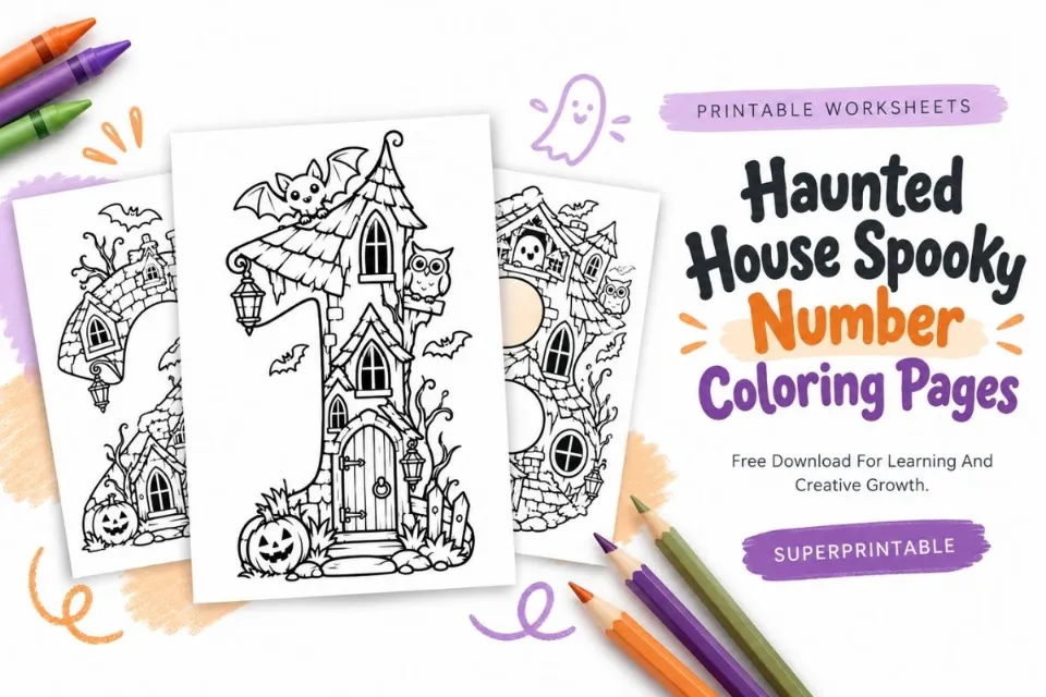 Haunted House Spooky Number Coloring Pages Feature Image
