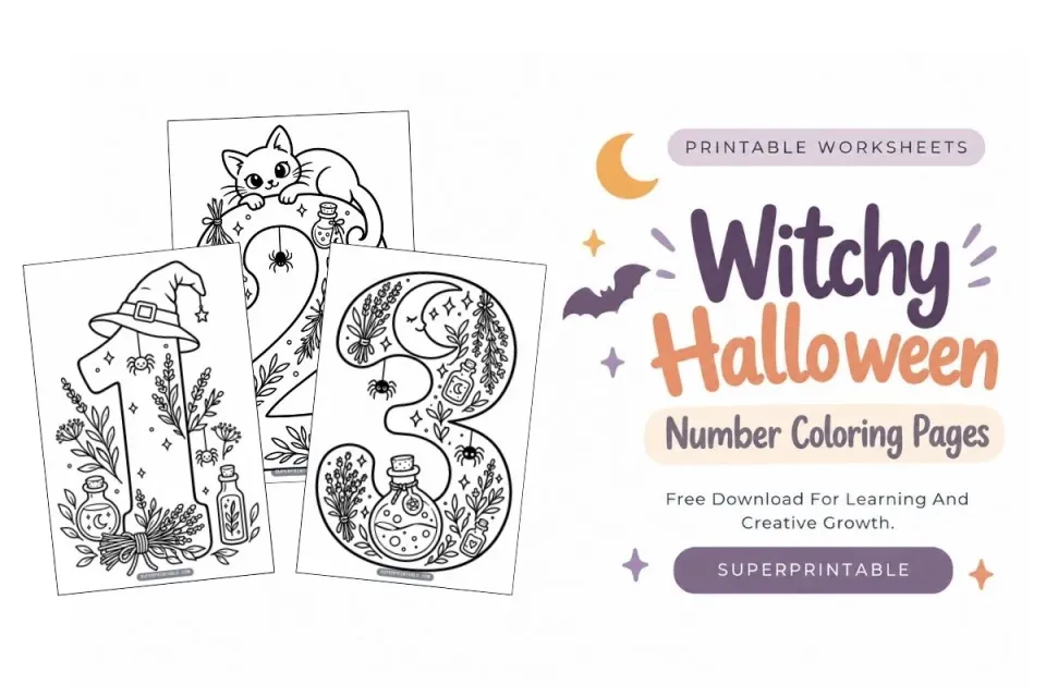 Witchy Halloween Number Coloring Pages Feature Image